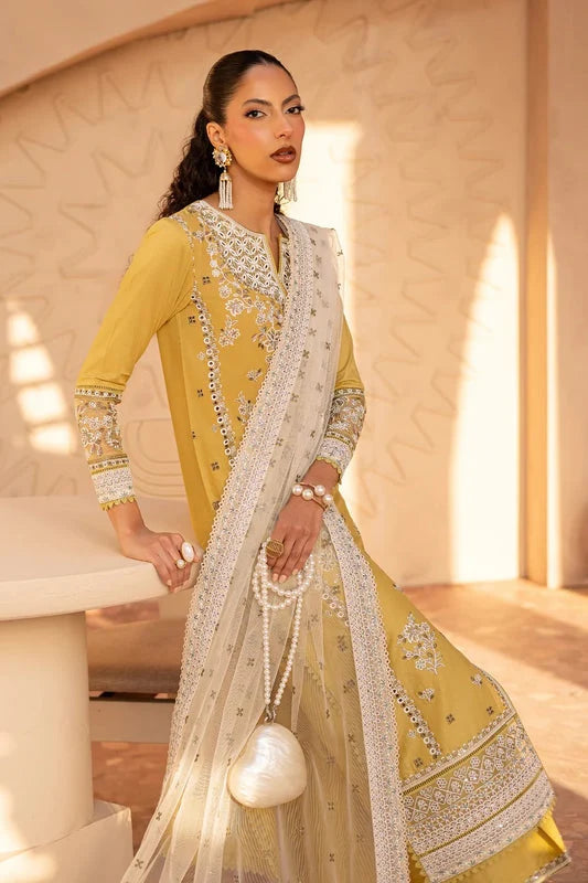 Gulposh by Misbah Embroidered 3-Piece Suit - Mustard Yellow