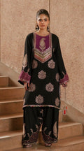 ETHNC Black Silk Embroidered 2-Piece Festive Suit with Magenta Panel & Shalwar