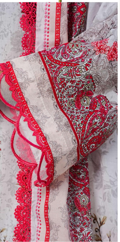 SHANSHE Monsoon Collection –  3-Piece Ready-to-Wear Suit Off-White & Pink