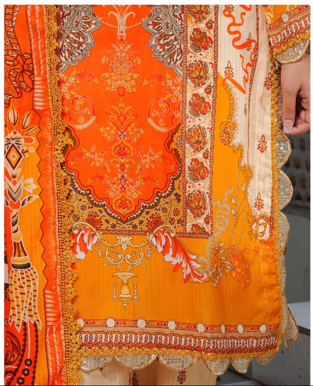 SHANSHE Monsoon Collection –  3-Piece Ready-to-Wear Suit Cream & Orange