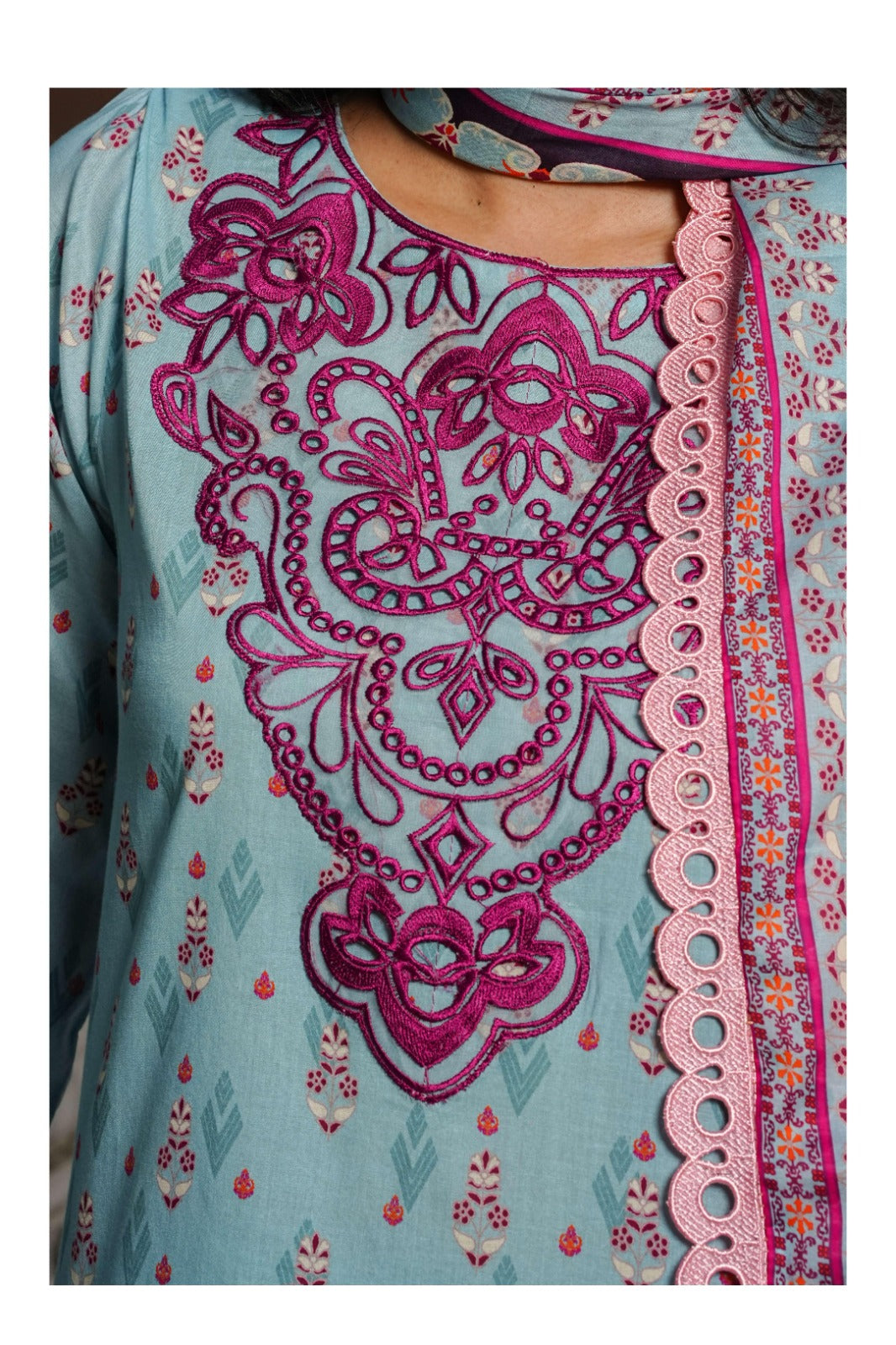 SHANSHE Monsoon Collection –  3-Piece Ready-to-Wear Suit Sky Blue