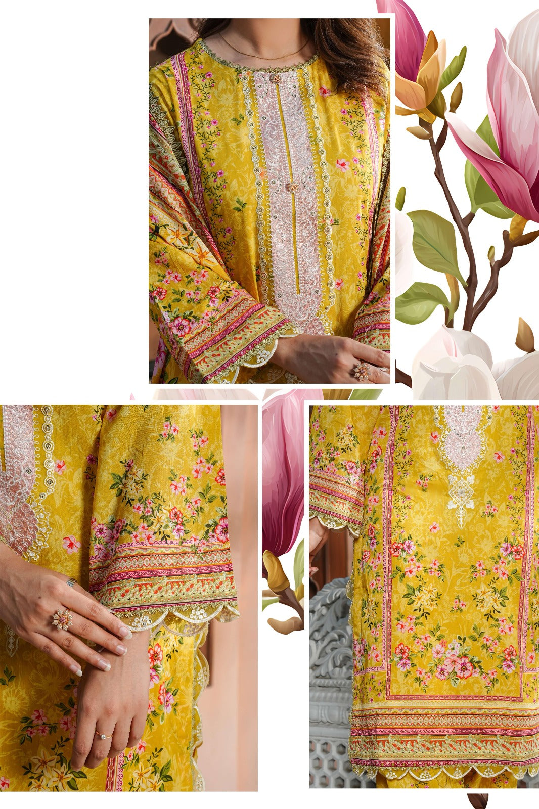 SHANSHE Monsoon Collection – Mustard Yellow 3-Piece Ready-to-Wear Suit