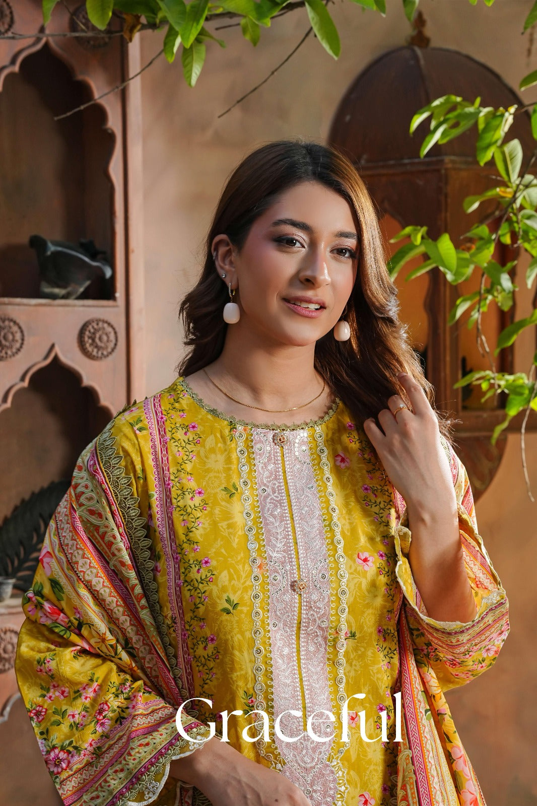 SHANSHE Monsoon Collection – Mustard Yellow 3-Piece Ready-to-Wear Suit