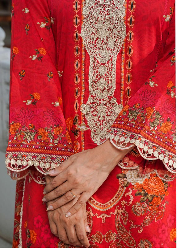 SHANSHE Monsoon Collection –  3-Piece Ready-to-Wear Suit Red Orange