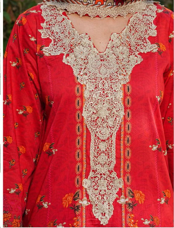 SHANSHE Monsoon Collection –  3-Piece Ready-to-Wear Suit Red Orange