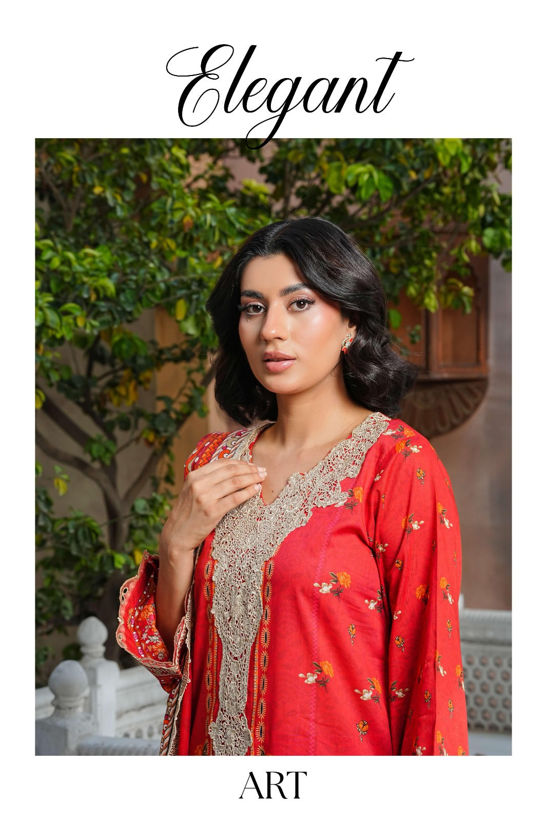 SHANSHE Monsoon Collection –  3-Piece Ready-to-Wear Suit Red Orange