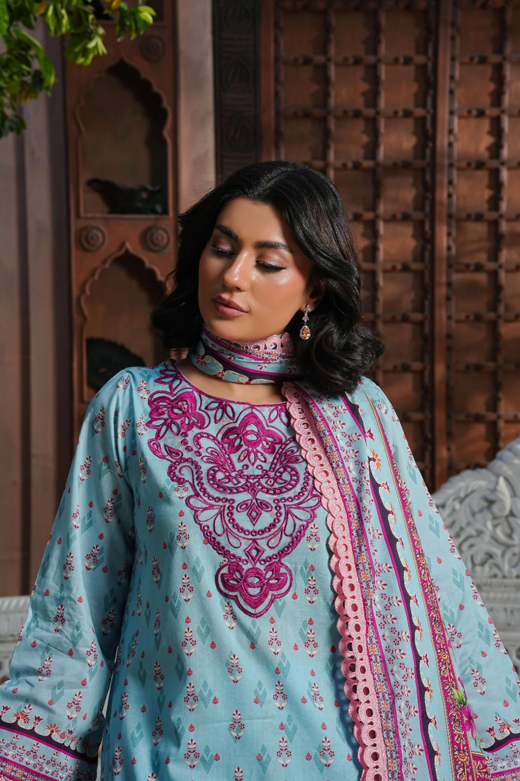 SHANSHE Monsoon Collection –  3-Piece Ready-to-Wear Suit Sky Blue