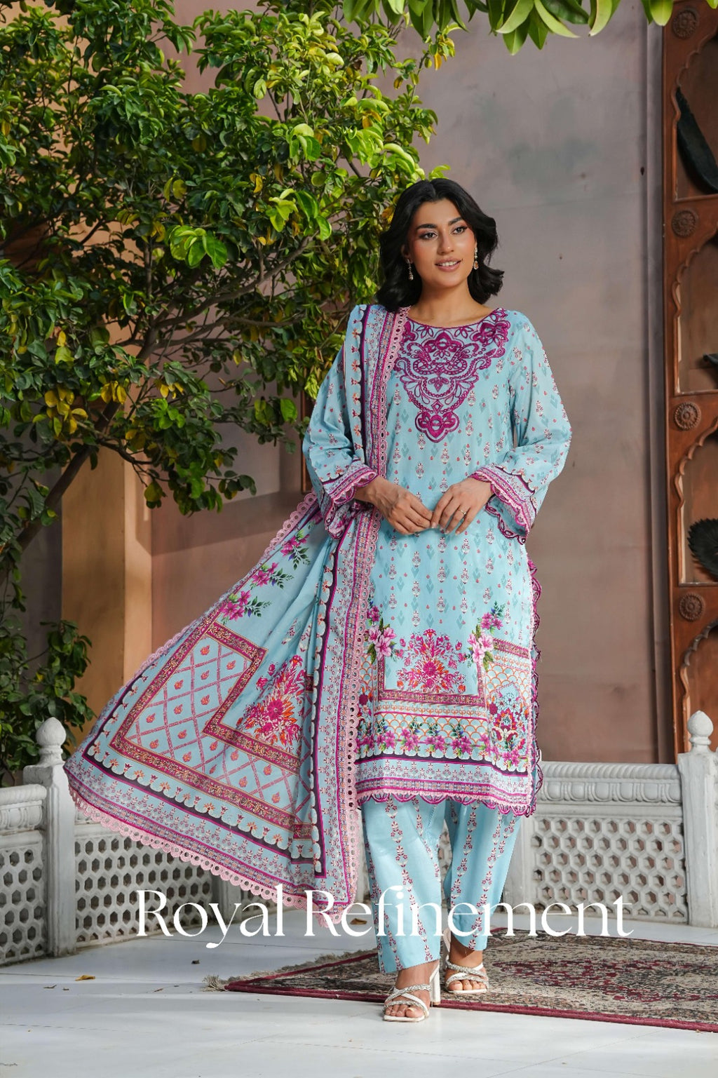 SHANSHE Monsoon Collection –  3-Piece Ready-to-Wear Suit Sky Blue