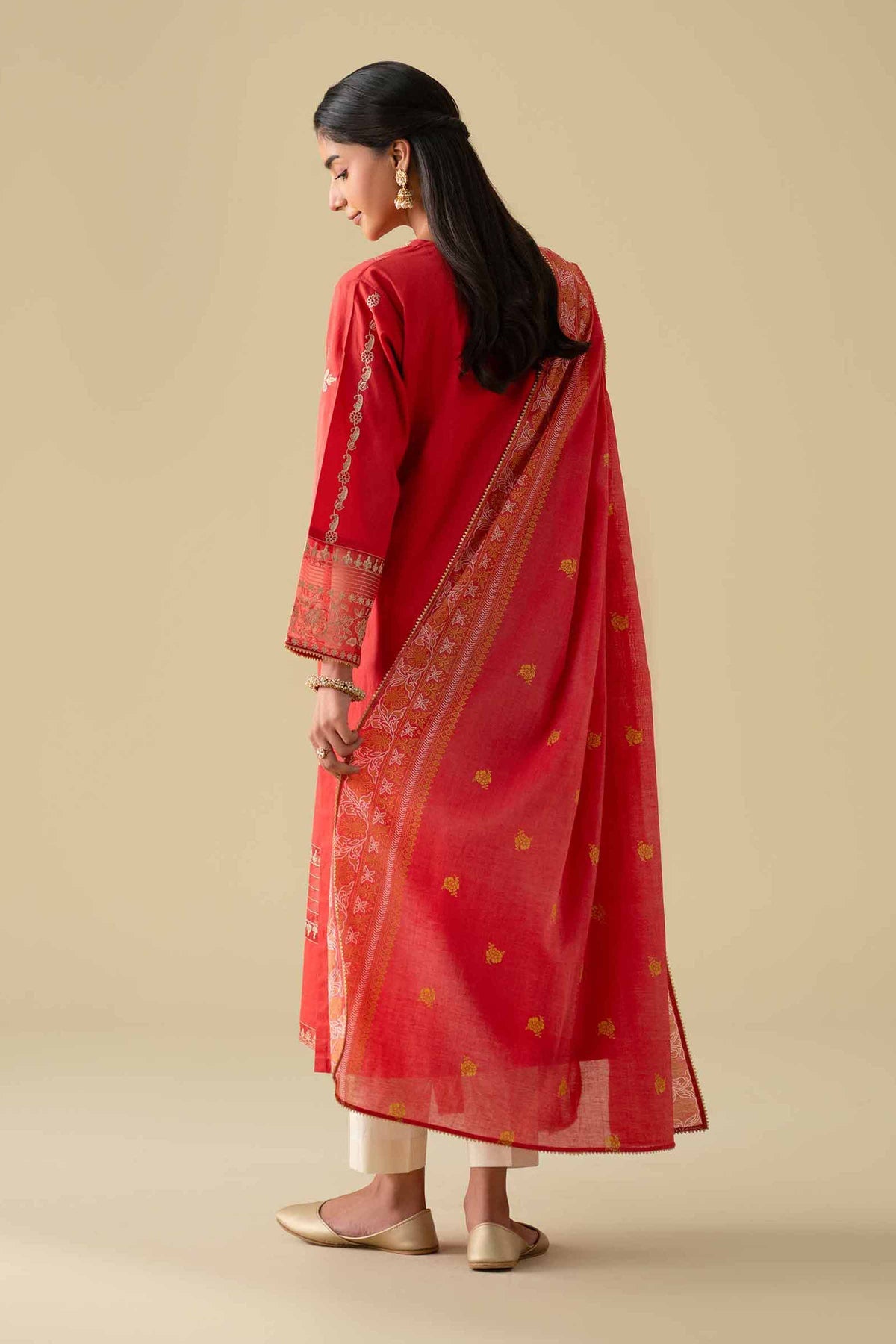 NISHAT Linen Ready-to-Wear 2-Piece Printed Embroidered Shirt & Dupatta – Red