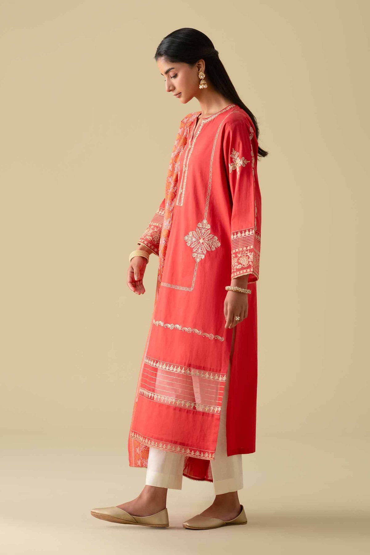 NISHAT Linen Ready-to-Wear 2-Piece Printed Embroidered Shirt & Dupatta – Red