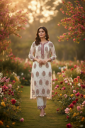 ETHNC Off-White Sheer Georgette Embroidered 2-Piece Twin-Set with Printed Tunic - Off White