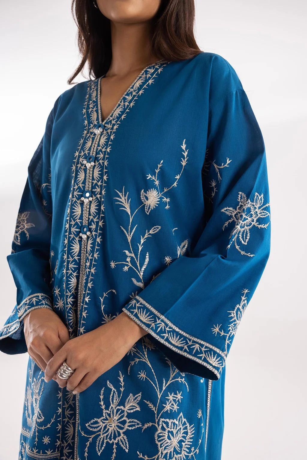 Sana Safinaz Embroidered 2-Piece Blended Lawn Suit – Teal Blue