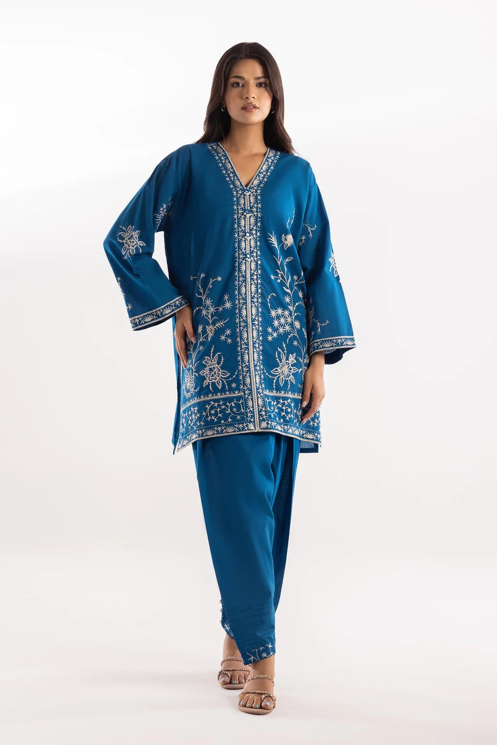 Sana Safinaz Embroidered 2-Piece Blended Lawn Suit – Teal Blue
