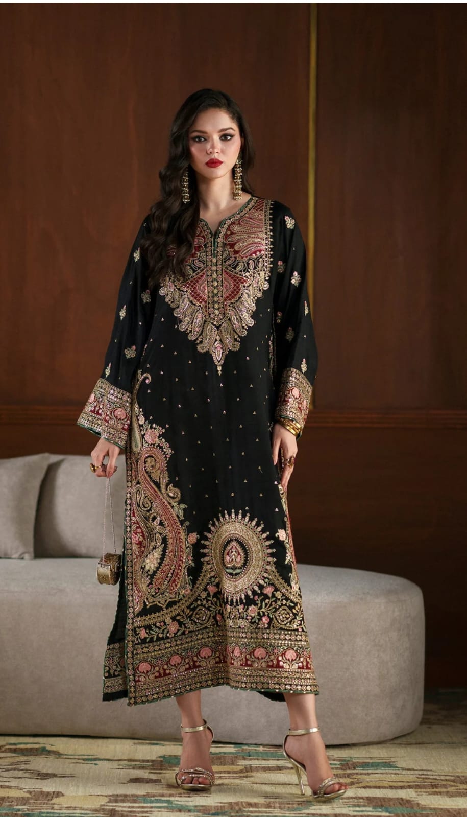 Long straight embroidered kameez