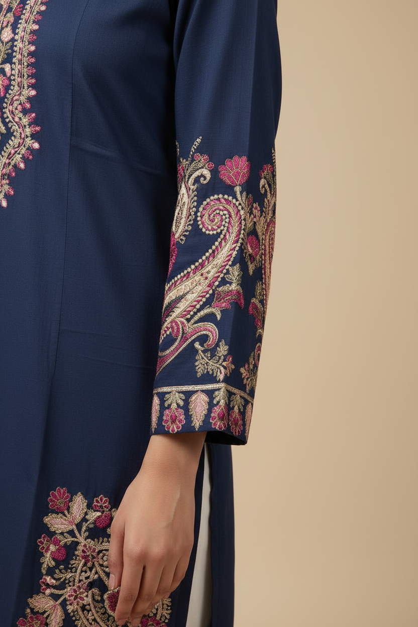 ETHNC Embroidered Stitched Tunic with Scalloped Hemline - Ink Grape