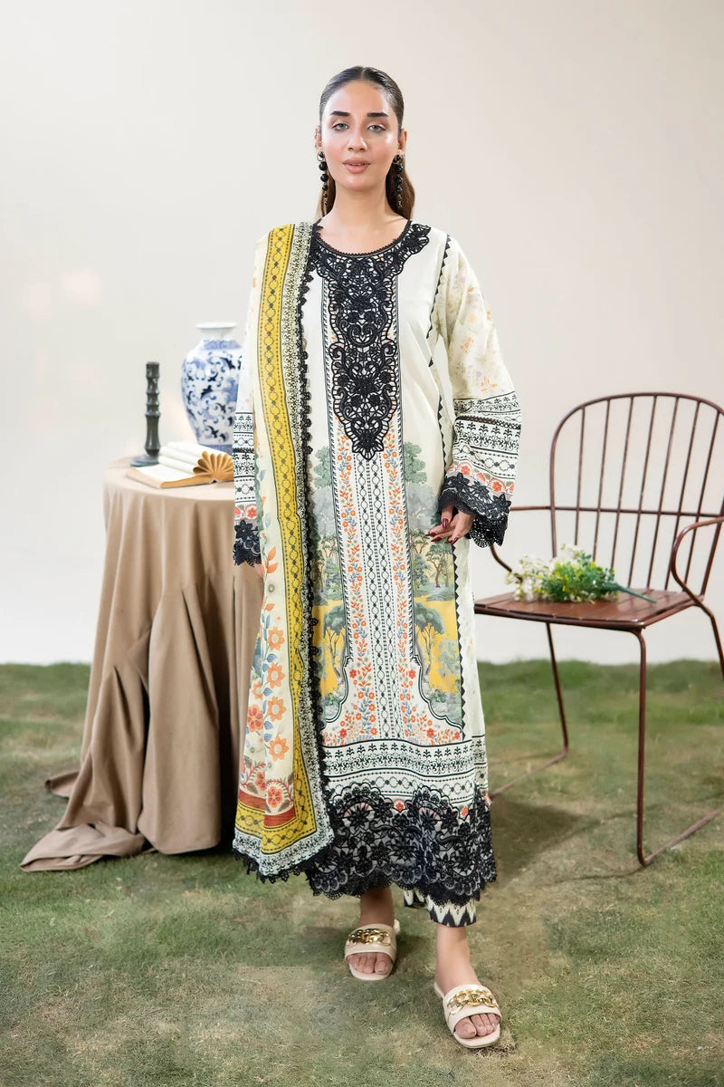 Adan's Libas Digitally Printed Lawn 3-Piece Suit - Off-White Ivory