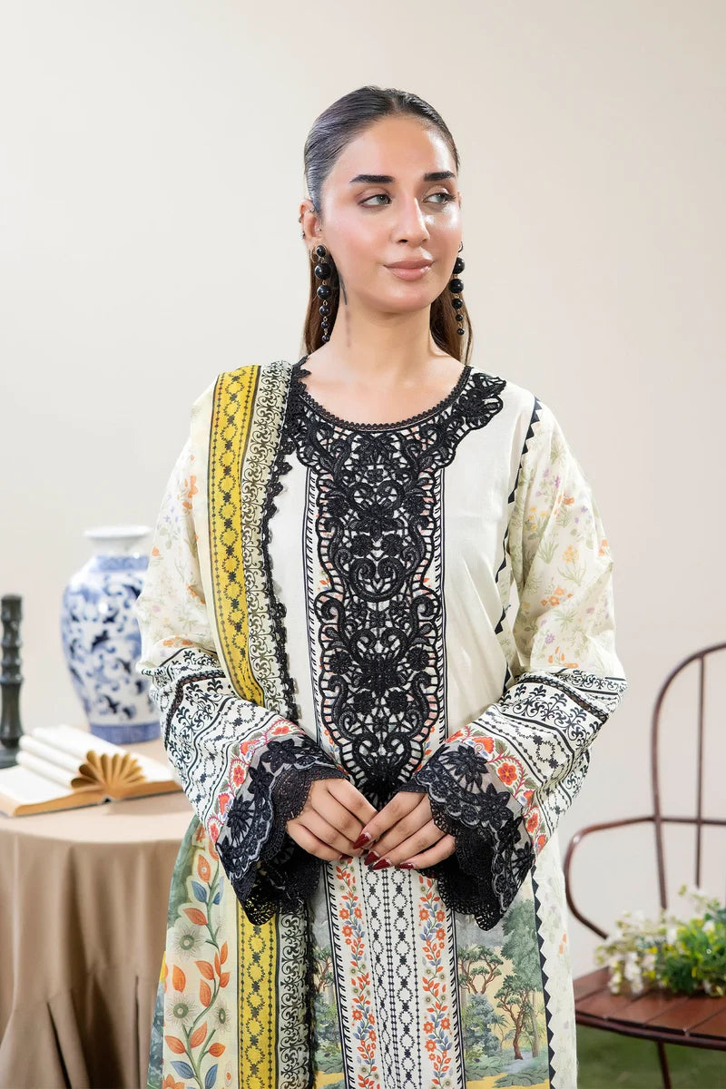 Adan's Libas Digitally Printed Lawn 3-Piece Suit - Off-White Ivory