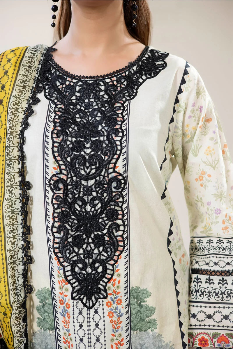 Adan's Libas Digitally Printed Lawn 3-Piece Suit - Off-White Ivory