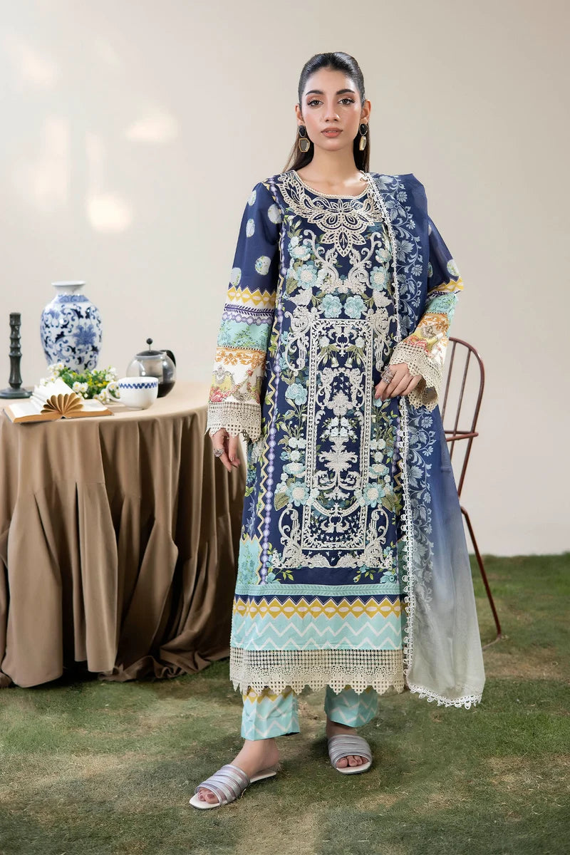 Adan's Libas Digitally Printed Lawn 3-Piece Suit - Navy Blue