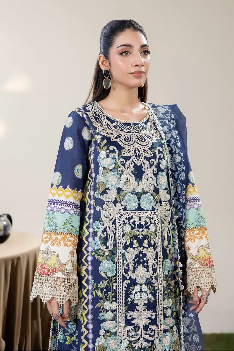 Adan's Libas Digitally Printed Lawn 3-Piece Suit - Navy Blue