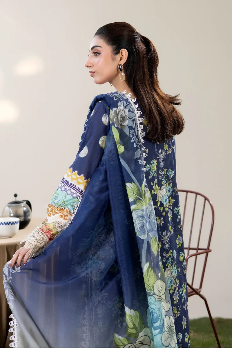 Adan's Libas Digitally Printed Lawn 3-Piece Suit - Navy Blue