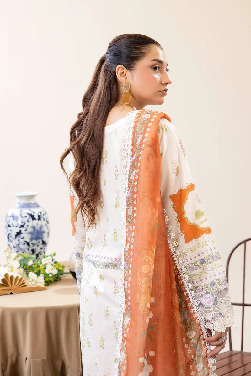 Adan's Libas Digitally Printed Lawn 3-Piece Suit - Off-White & Rust Orange