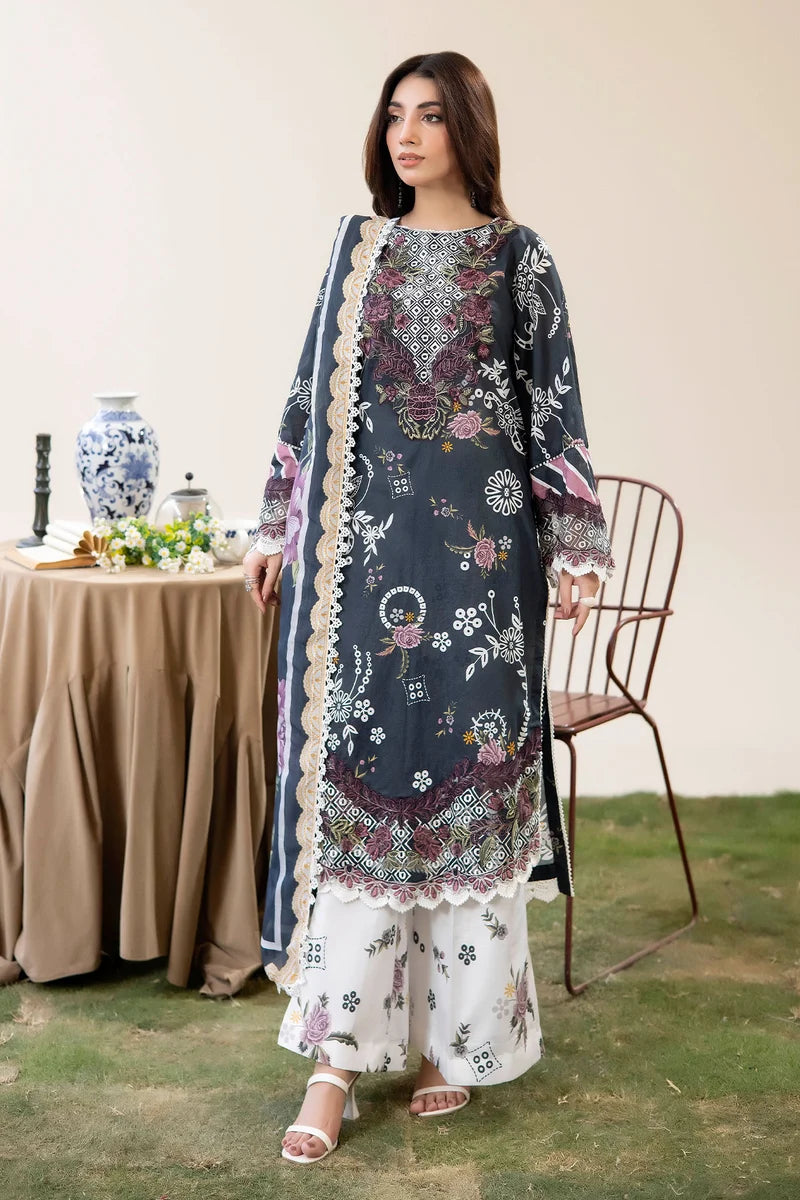 Adan's Libas Digitally Printed Lawn 3-Piece Suit - Charcoal Black