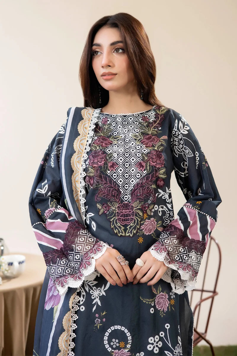 Adan's Libas Digitally Printed Lawn 3-Piece Suit - Charcoal Black