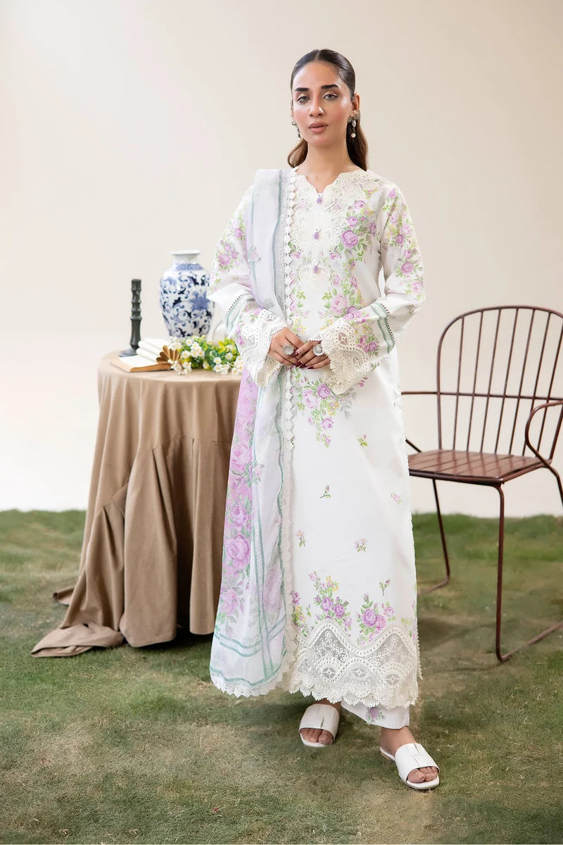 Adan's Libas Digitally Printed Lawn 3-Piece Suit - Soft White & Lilac