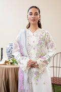 Adan's Libas Digitally Printed Lawn 3-Piece Suit - Soft White & Lilac