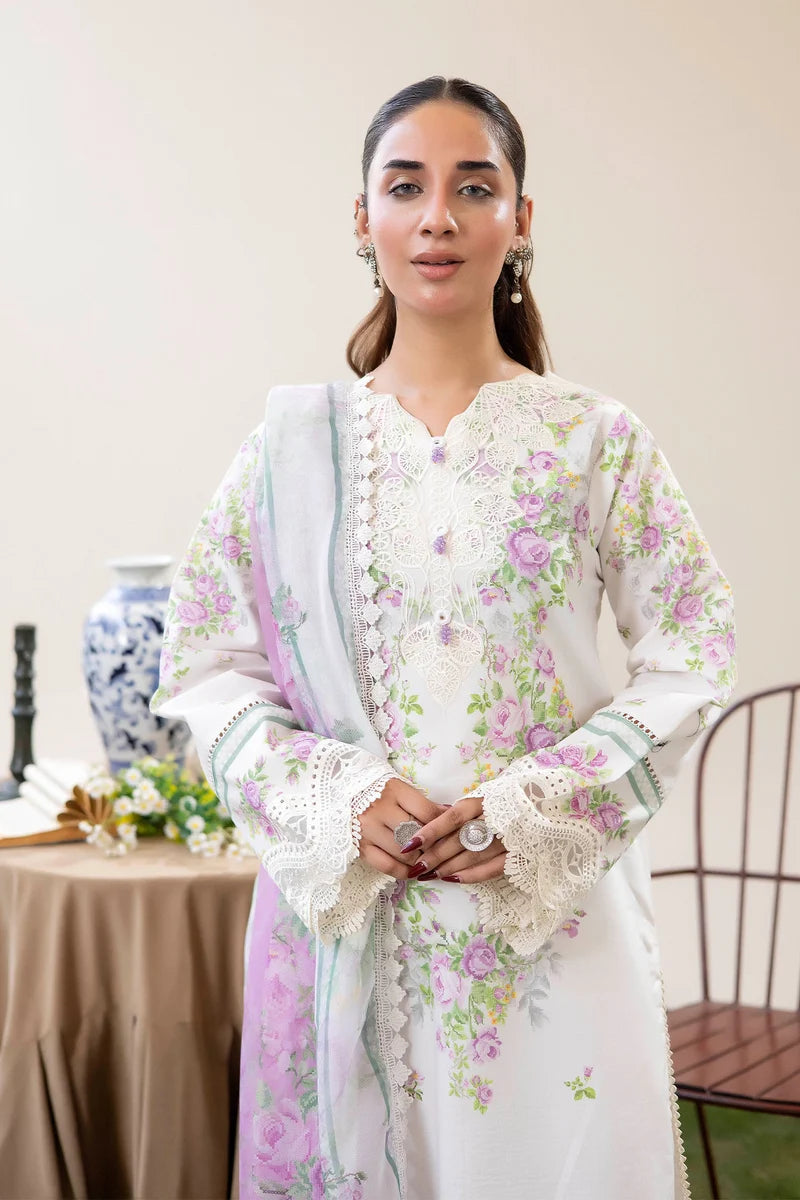 Adan's Libas Digitally Printed Lawn 3-Piece Suit - Soft White & Lilac