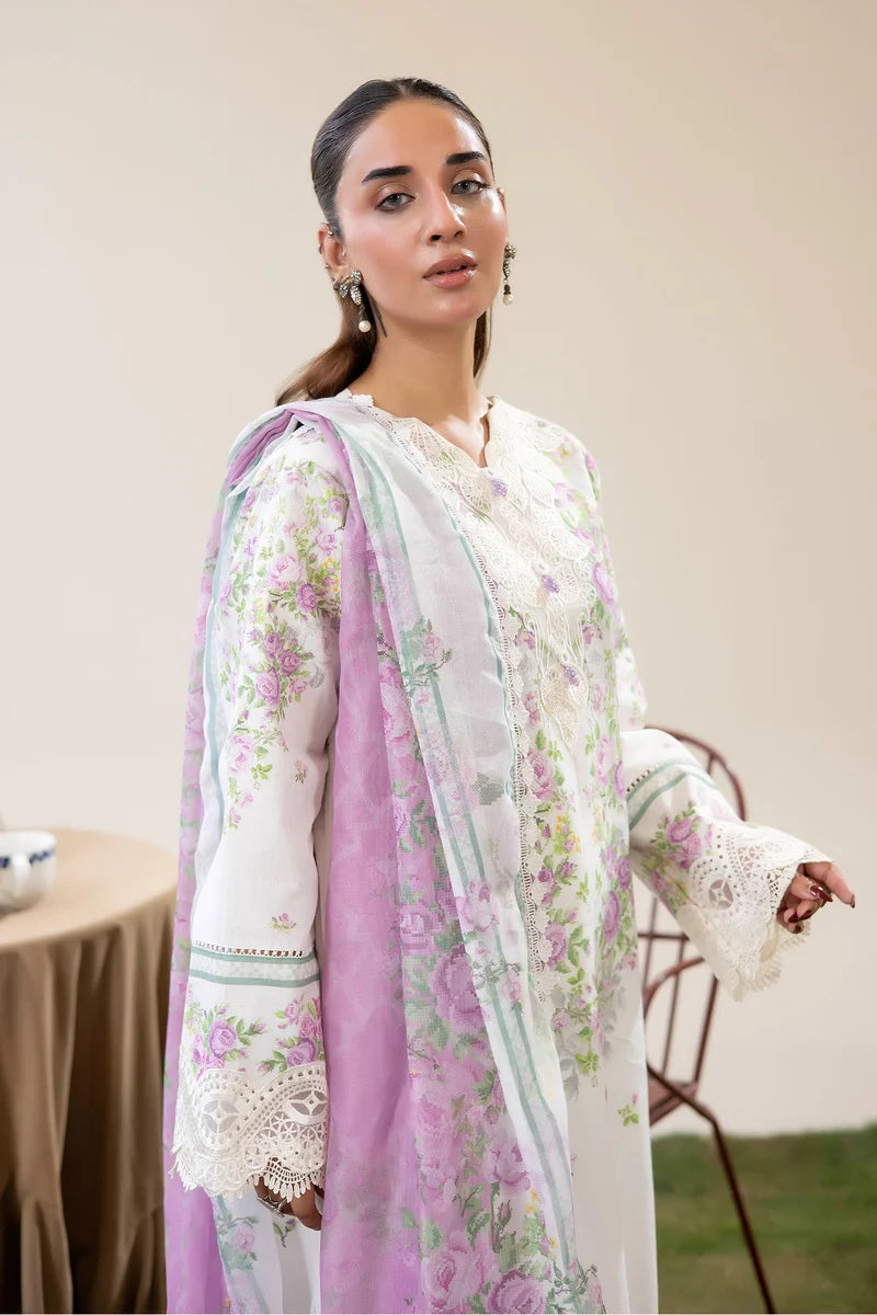 Adan's Libas Digitally Printed Lawn 3-Piece Suit - Soft White & Lilac