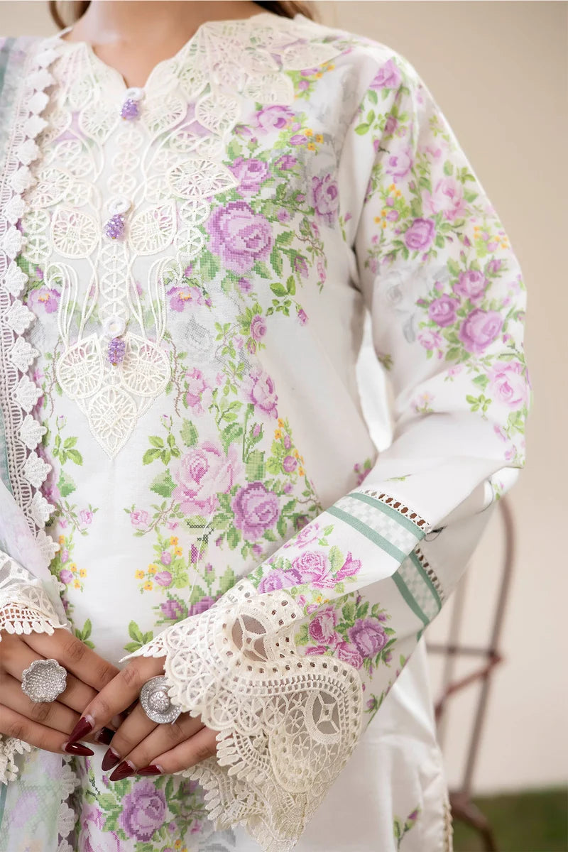 Adan's Libas Digitally Printed Lawn 3-Piece Suit - Soft White & Lilac