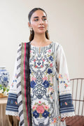 Adan's Libas Digitally Printed Lawn 3-Piece Suit - Crisp White & Royal Blue