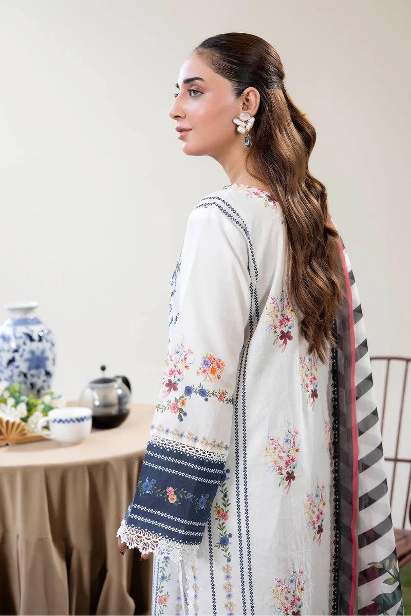 Adan's Libas Digitally Printed Lawn 3-Piece Suit - Crisp White & Royal Blue