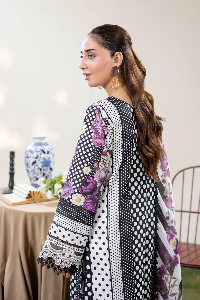Adan's Libas Digitally Printed Lawn 3-Piece Suit - Black & Purple