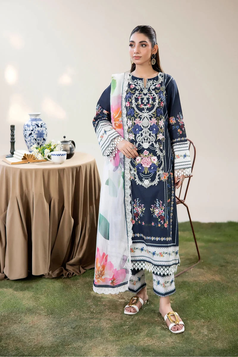 Adan's Libas Digitally Printed Lawn 3-Piece Suit - Midnight Navy Blue