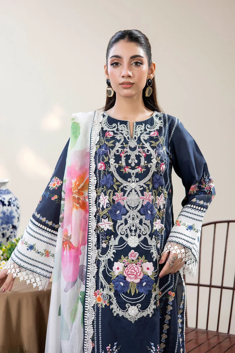 Adan's Libas Digitally Printed Lawn 3-Piece Suit - Midnight Navy Blue