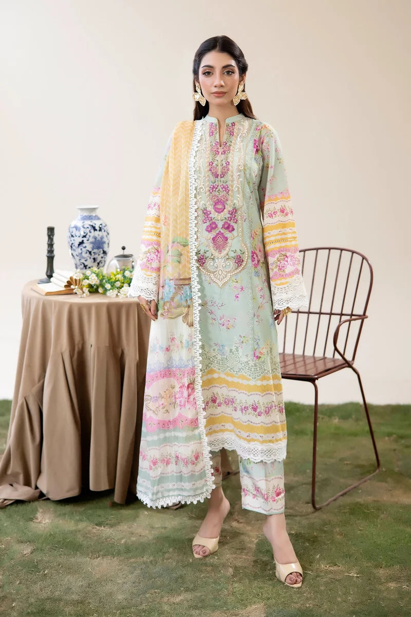 Adan's Libas Digitally Printed Lawn 3-Piece Suit - Mint Green & Yellow