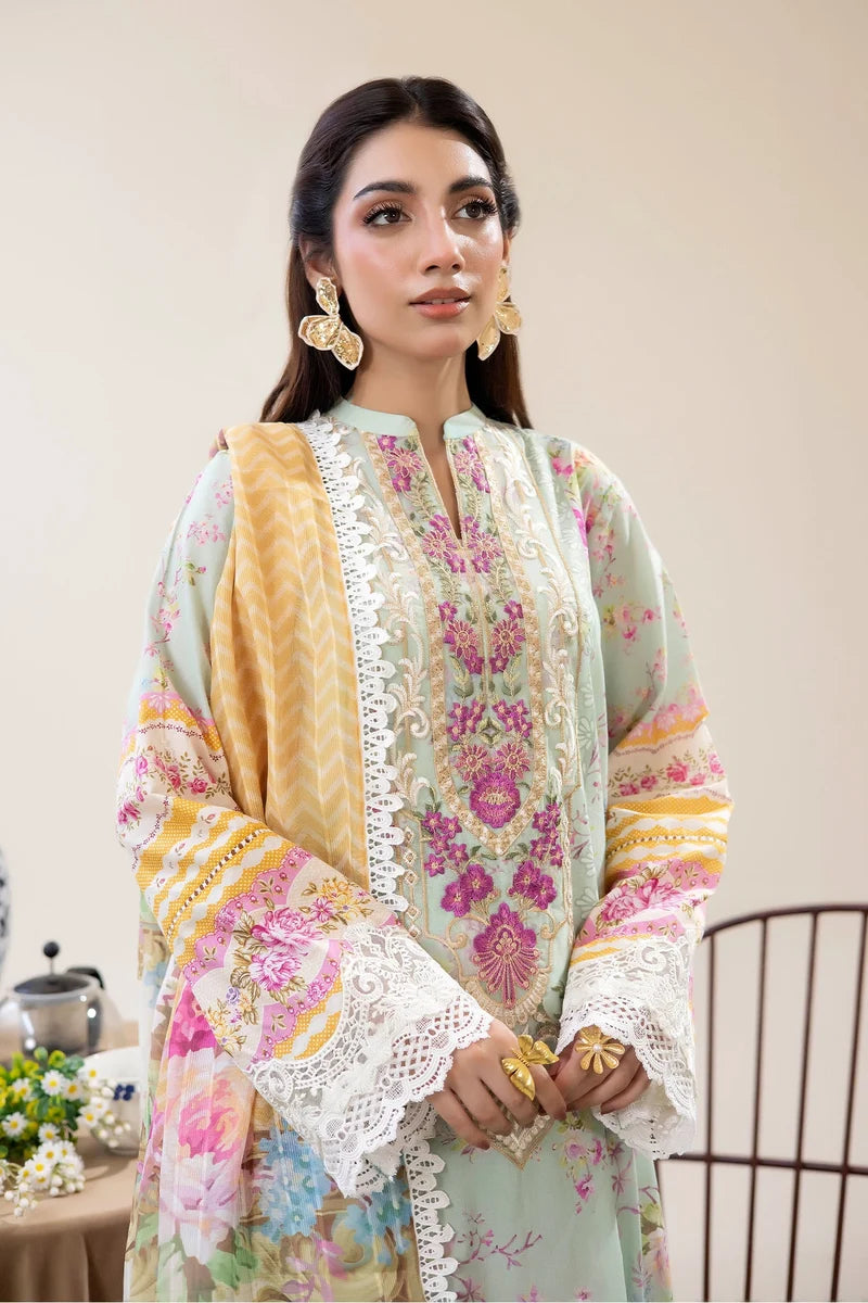 Adan's Libas Digitally Printed Lawn 3-Piece Suit - Mint Green & Yellow
