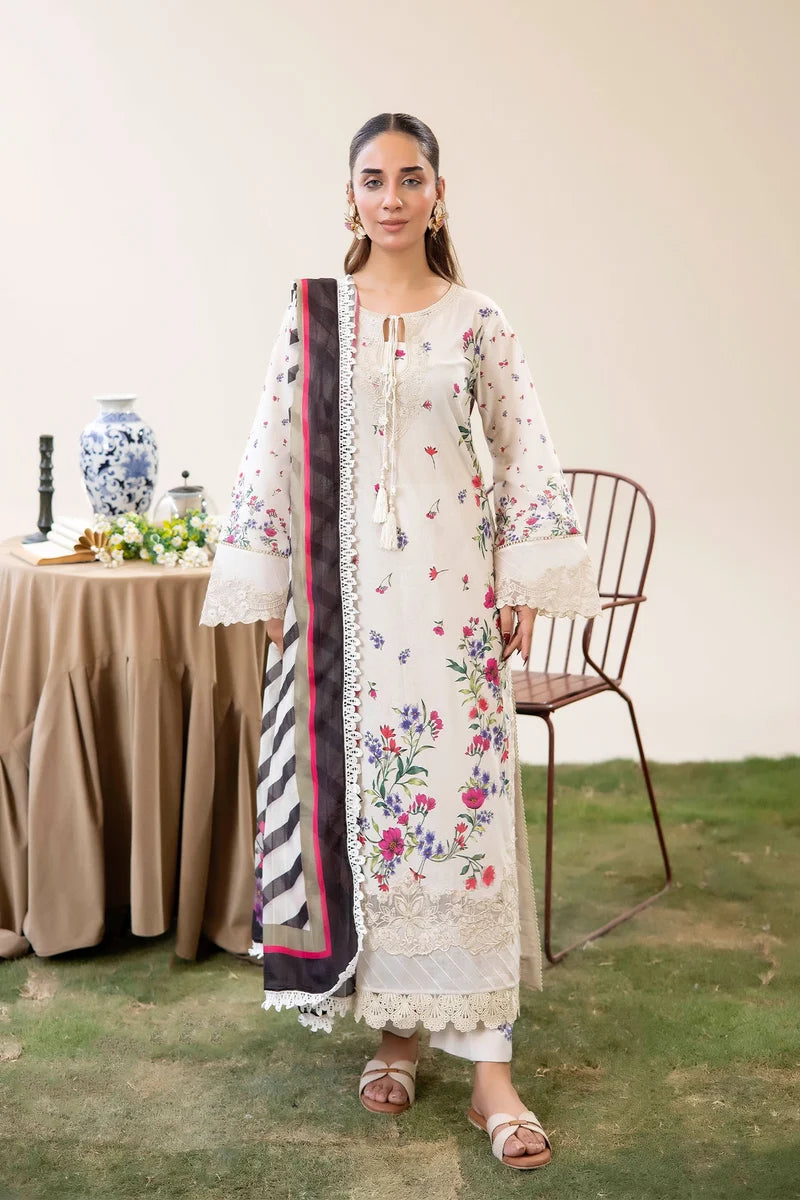 Adan's Libas Digitally Printed Lawn 3-Piece Suit - Off-White & Magenta