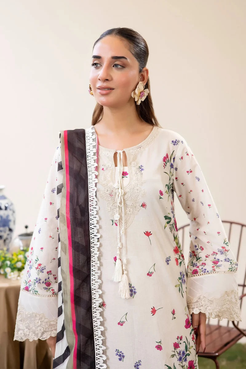 Adan's Libas Digitally Printed Lawn 3-Piece Suit - Off-White & Magenta
