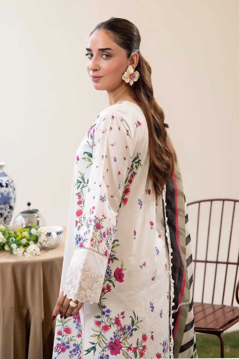 Adan's Libas Digitally Printed Lawn 3-Piece Suit - Off-White & Magenta