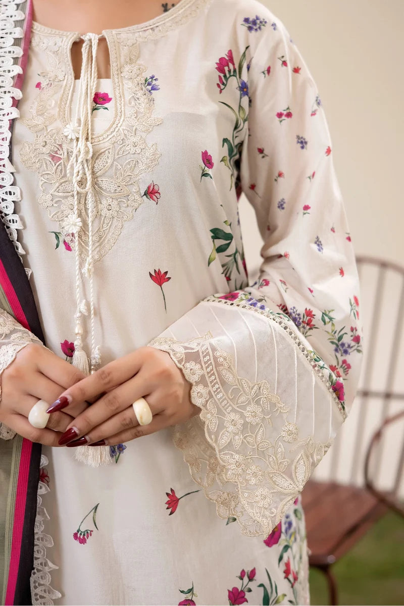 Adan's Libas Digitally Printed Lawn 3-Piece Suit - Off-White & Magenta