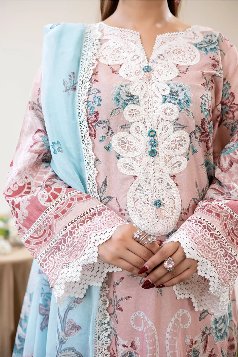 Adan's Libas Digitally Printed Lawn 3-Piece Suit - Tea Rose Pink & Sky Blue