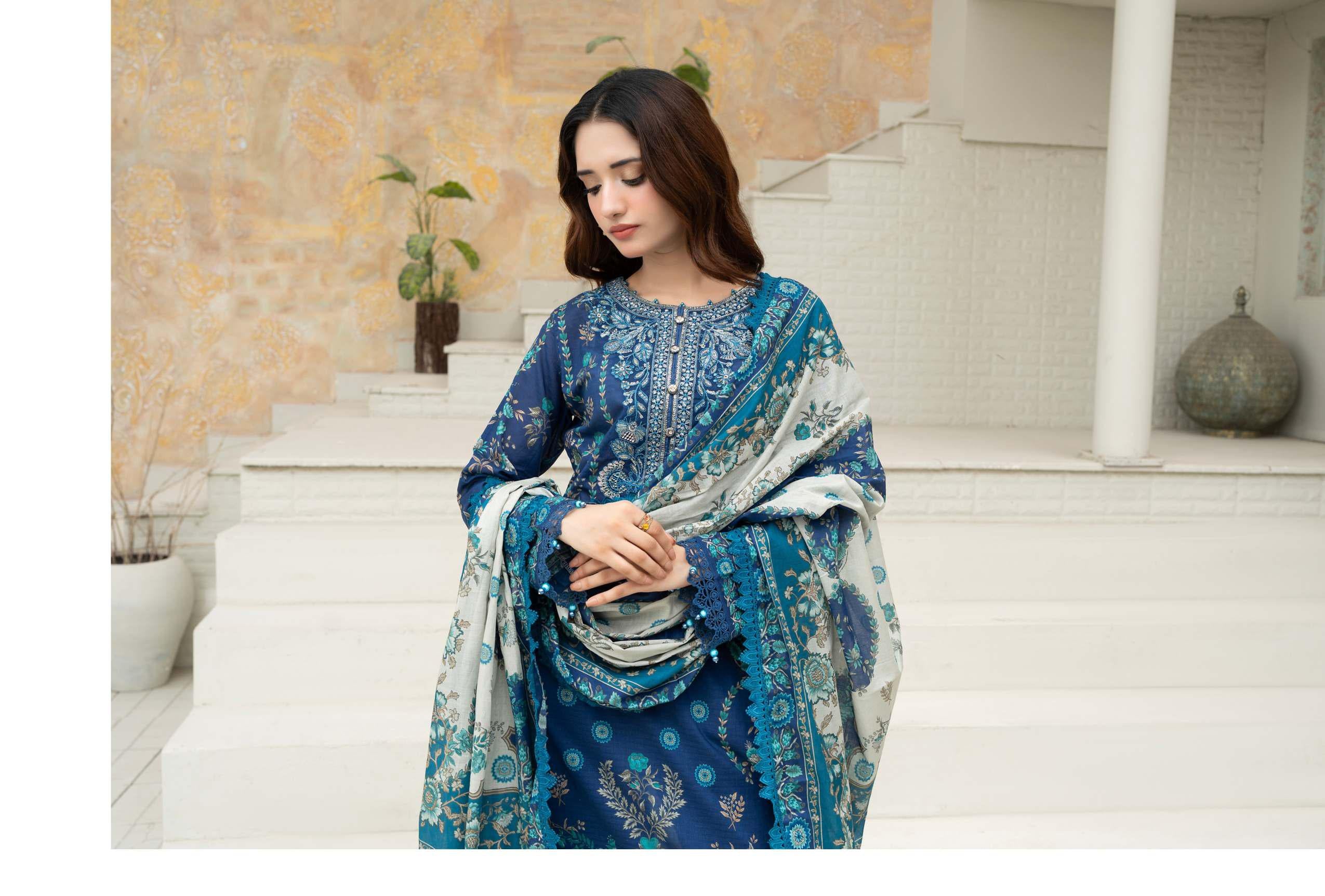 Gul Adhaar Aarjoo Premium Embroidered 3-Piece Ready-to-Wear Suit – Navy Blue