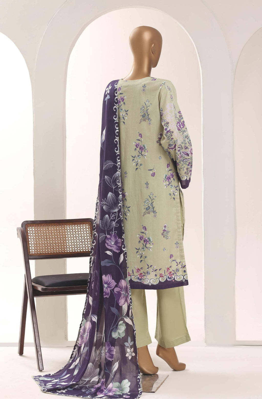 SADABAHAR Printed Lawn 3 Piece Ready-to-Wear Pakistani Suit – Sage Green
