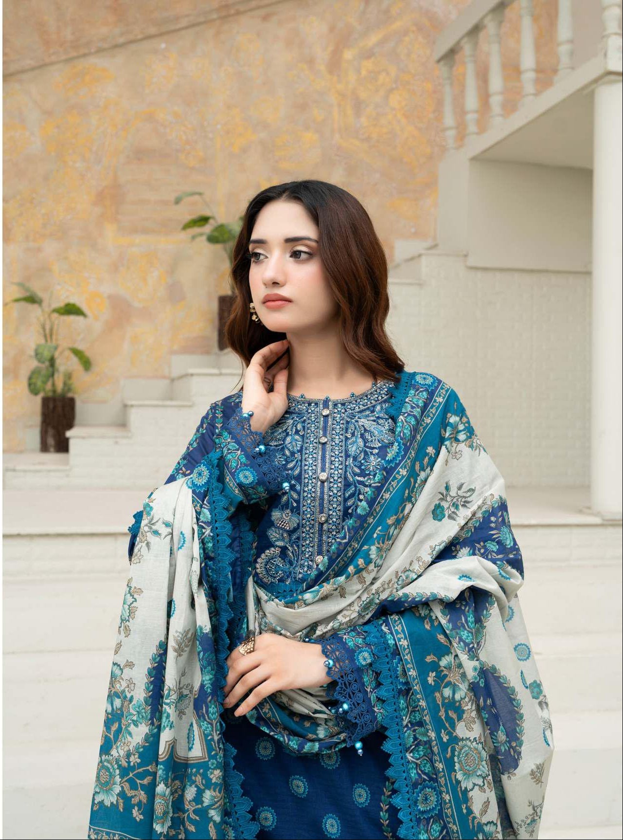 Gul Adhaar Aarjoo Premium Embroidered 3-Piece Ready-to-Wear Suit – Navy Blue