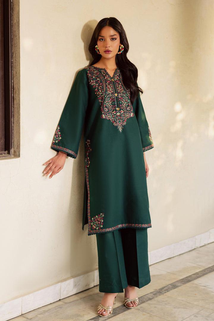 Gulposh by Misbah Embroidered 2-Piece Stitched Khaddar Suit - Rain Emerald Green
