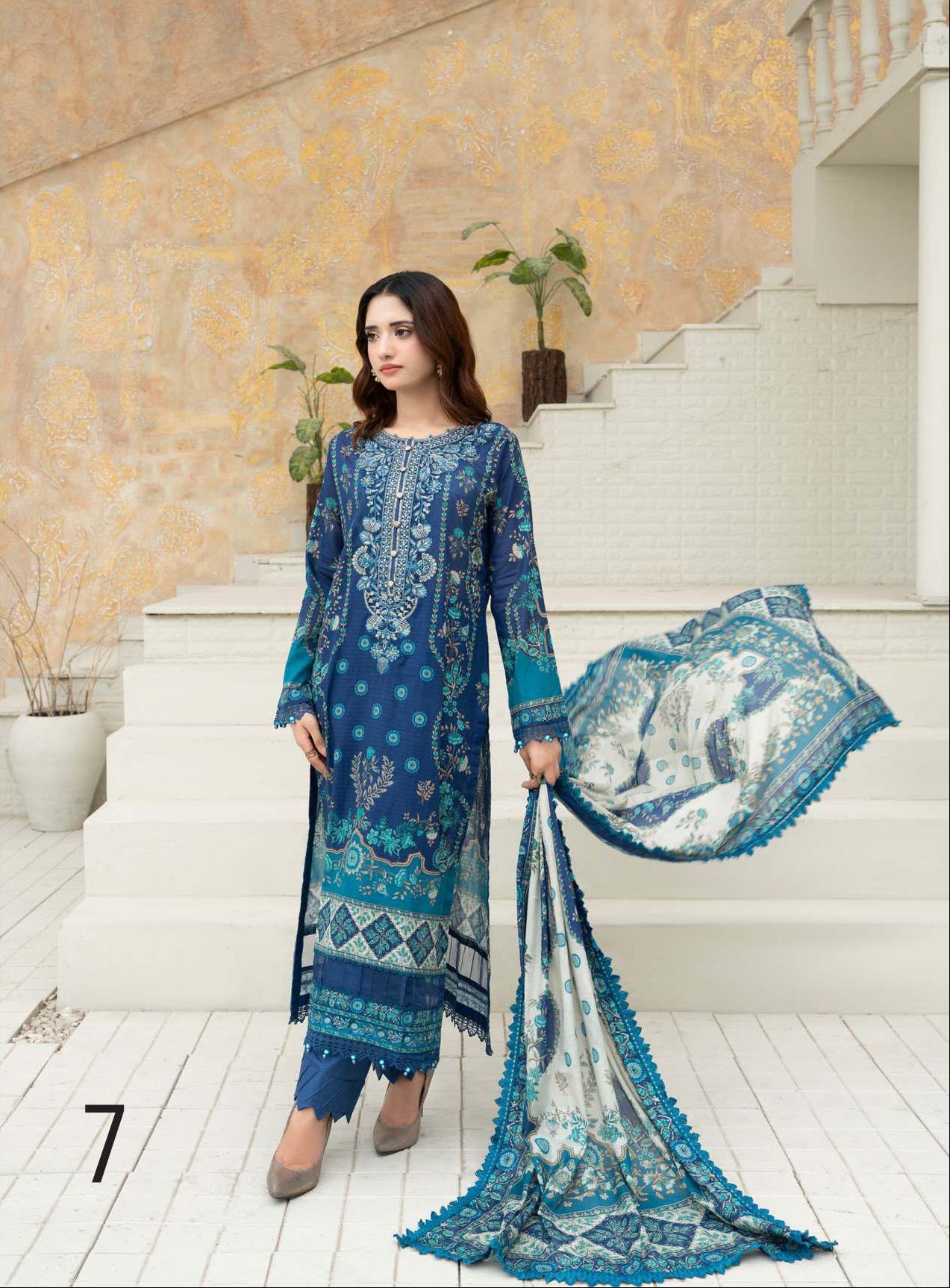Gul Adhaar Aarjoo Premium Embroidered 3-Piece Ready-to-Wear Suit – Navy Blue